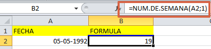 Fórmula NÚMERO DE SEMANA de Excel