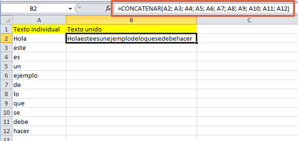 Concatenar fórmulas en Excel
