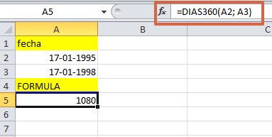 formula DIAS360 en Excel