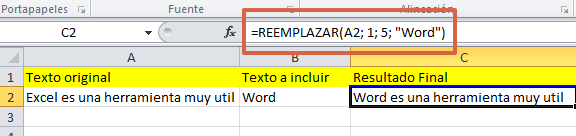 formula REEMPLAZAR en Excel