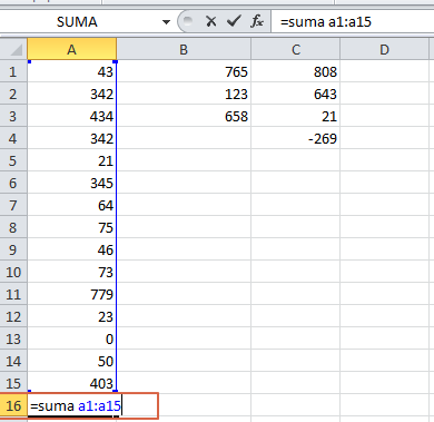 formula de suma de intervalos en Excel