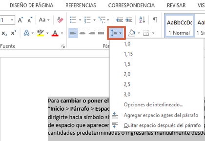 Cómo poner o cambiar el interlineado en un párrafo en Word desde Windows paso 3