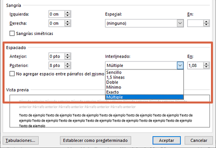 Cómo poner o cambiar el interlineado en un párrafo en Word desde Windows paso 5