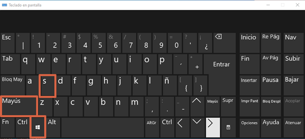 Combinación de teclas Win + Shift + S para imprimir pantalla en Windows 10