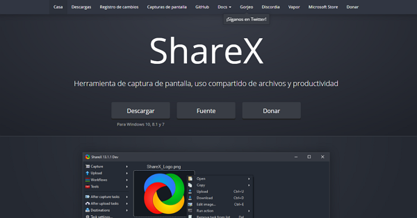 ShareX como programa alternativo para imprimir pantalla en Windows 10