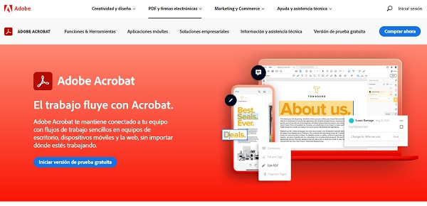 Adobe Acrobat como un programa descargable para modificar un PDF