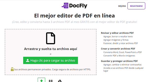 DocFly como página web para modificar un PDF