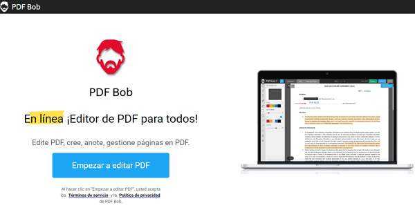 PDF Bob como página web para modificar un PDF