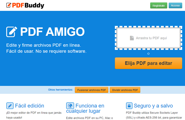 PDFBuddy como página web para modificar un PDF