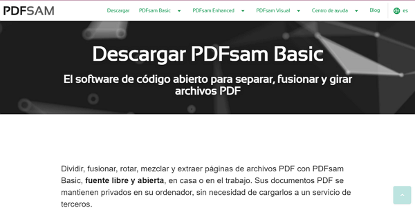 PDFsam Basic como un programa descargable para modificar un PDF