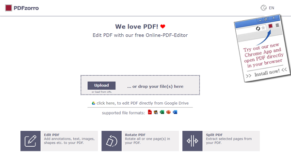 PDFzorro como página web para modificar un PDF