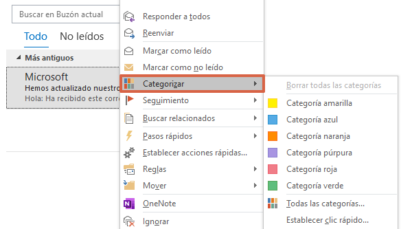 Trucos de Outlook 360. Categorizar correos por colores