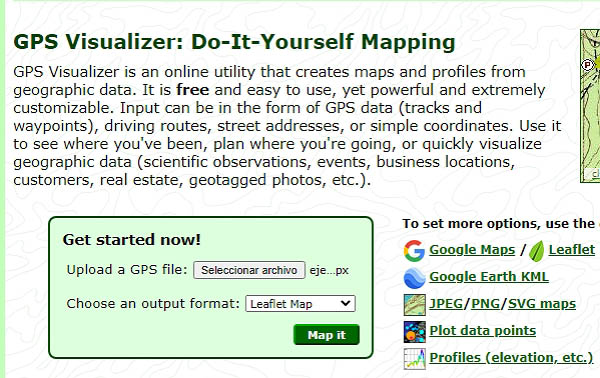 Cómo abrir archivos GPX (.gpx) desde Internet usando GPS Visualizer