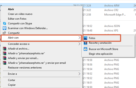 Cómo abrir archivos RAW con Fotos de Microsoft Windows paso 1