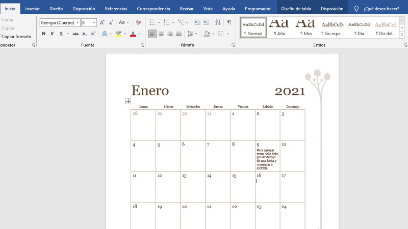 Cómo insertar o hacer un calendario en Word