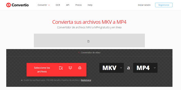 Convertio para convertir archivos MKV a otros formatos