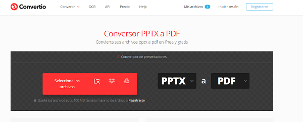 Convertio para convertir archivos pptx a otros formatos