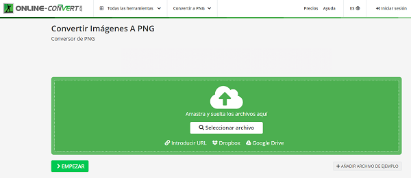 Online Convert para convertir archivos PNG a otros formatos