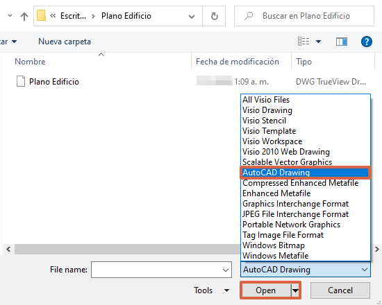 Visualizar ficheros DWG con Microsoft Visio. Paso 4